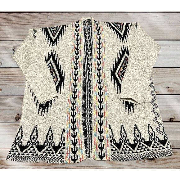 Desheng Cardigan Sweater Size Measurement Photos Cream Aztec/Western Open - Picture 3 of 9